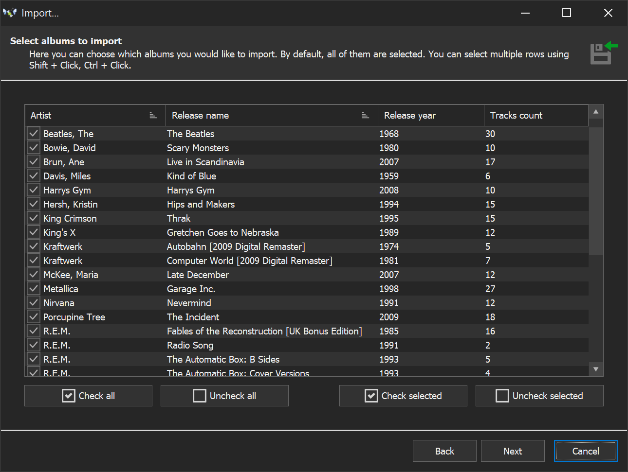 Paso 3 — elige qué álbumes importar