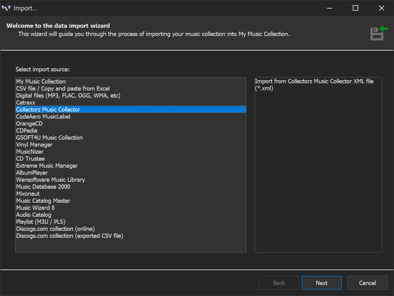 Passo 1 &mdash; scegli da quale app importare