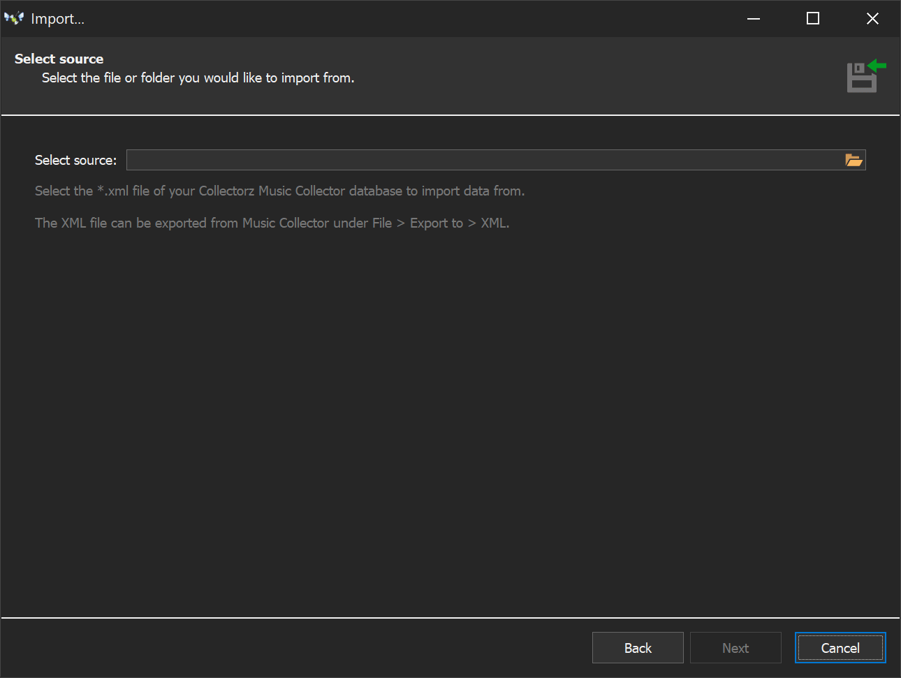 Passo 2 &mdash; seleziona il file di origine