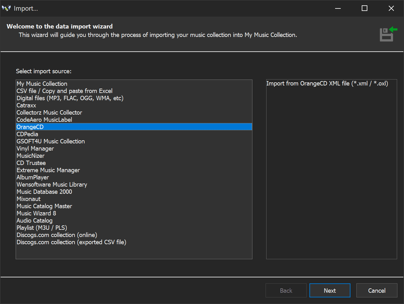 Trin 1 &mdash; vælg hvilken app der skal importeres fra