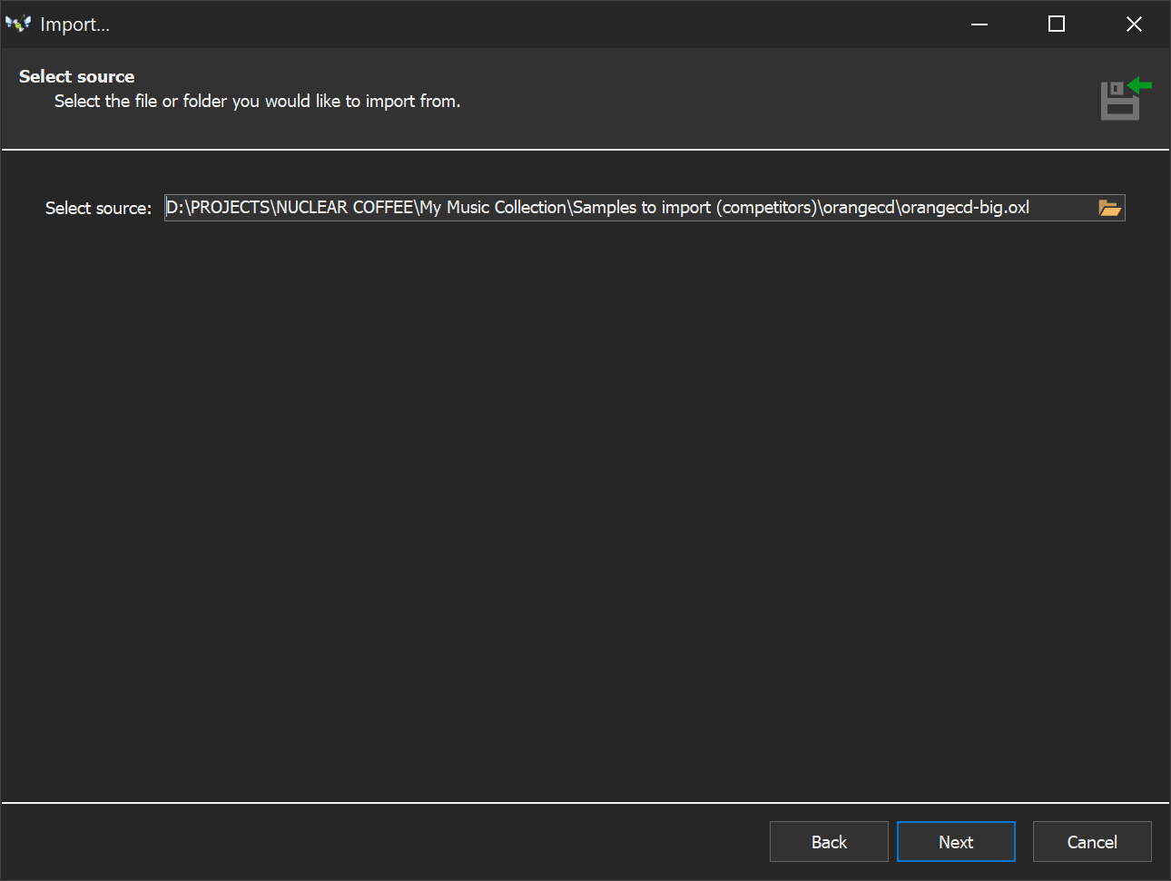 Trin 2 &mdash; vælg din kildefil